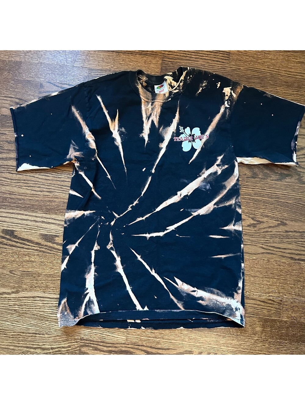 Trader Joe's Bleach Dye Long Sleeve Shirt Black Crew Employee Tee Size M